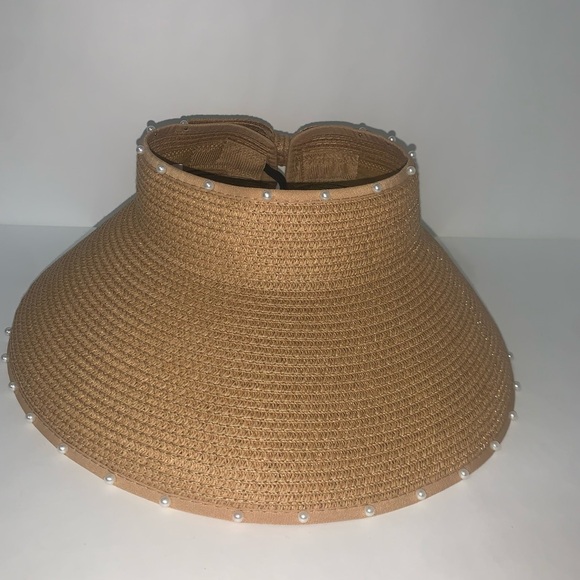 Magid Roll-Up Straw Sun Visor with Pearl Trim NWOT - Picture 1 of 5